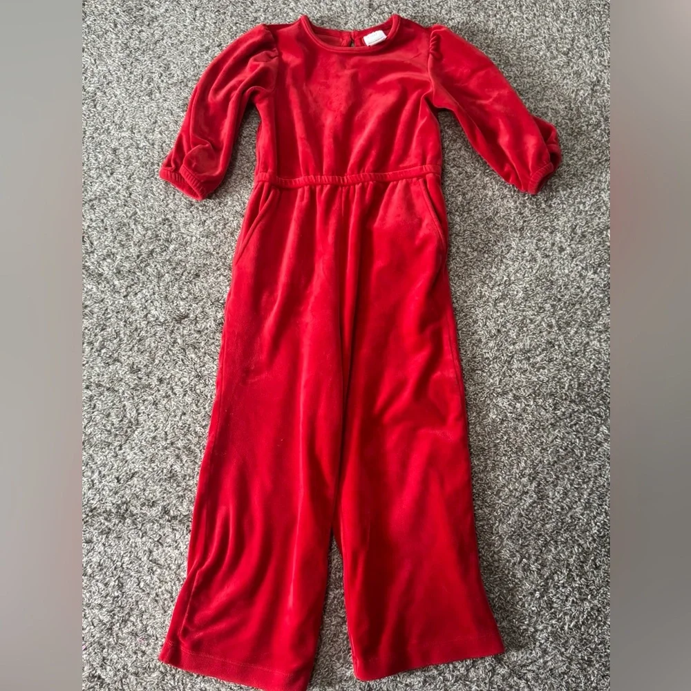 Hanna Andersson Girls Red Velour Jumpsuit